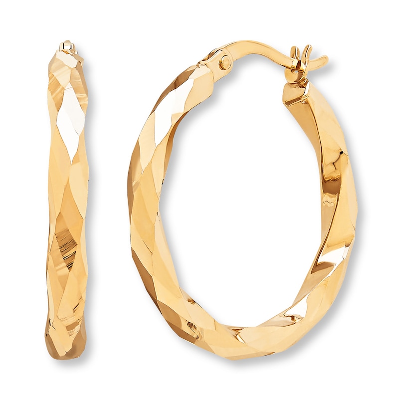 Previously Owned Faceted Hoop Earrings 10K Yellow Gold