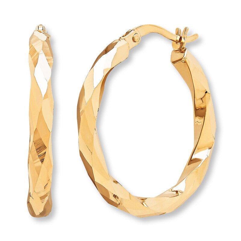 Previously Owned Faceted Hoop Earrings 10K Yellow Gold