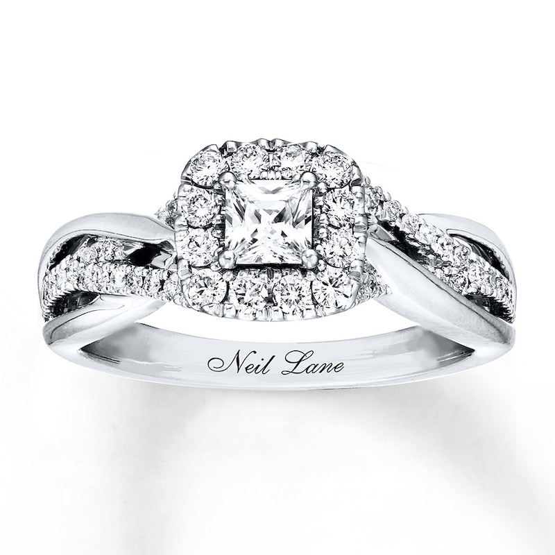 Previously Owned Neil Lane Engagement Ring 5/8 ct tw Princess & Round-cut Diamonds 14K White Gold