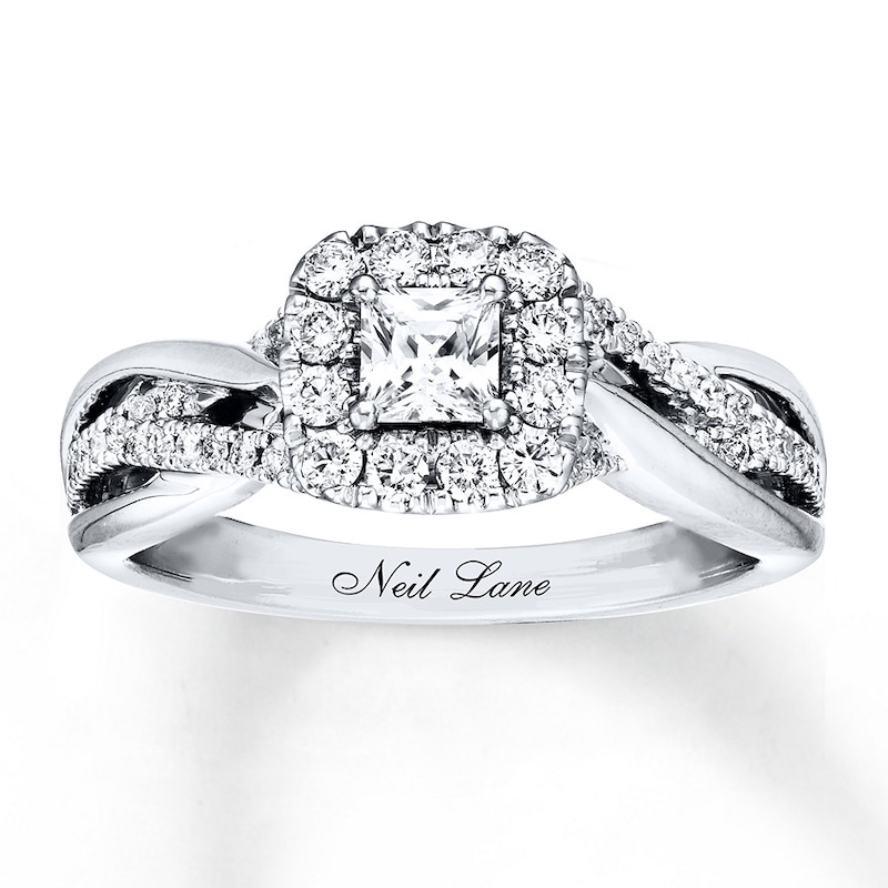 Main Image 1 of Previously Owned Neil Lane Engagement Ring 5/8 ct tw Princess & Round-cut Diamonds 14K White Gold