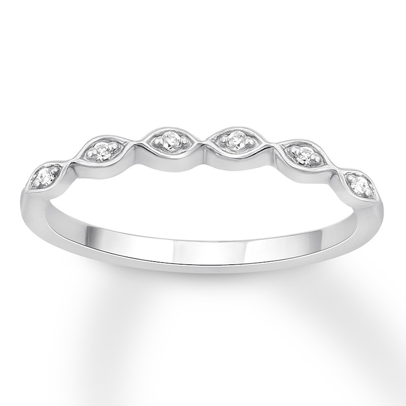 Main Image 1 of Previously Owned Diamond Wedding Band 1/20 ct tw Round-cut 10K White Gold - Size 12.5