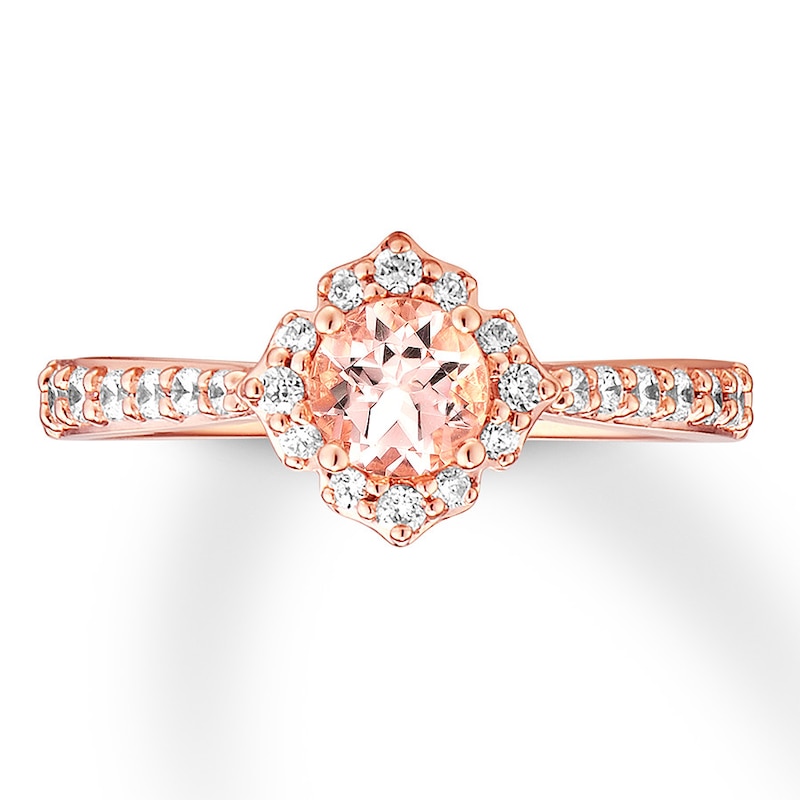 Main Image 1 of Previously Owned Morganite Engagement Ring 1/3 ct tw Round-cut Diamonds 14K Rose Gold Size 10.5