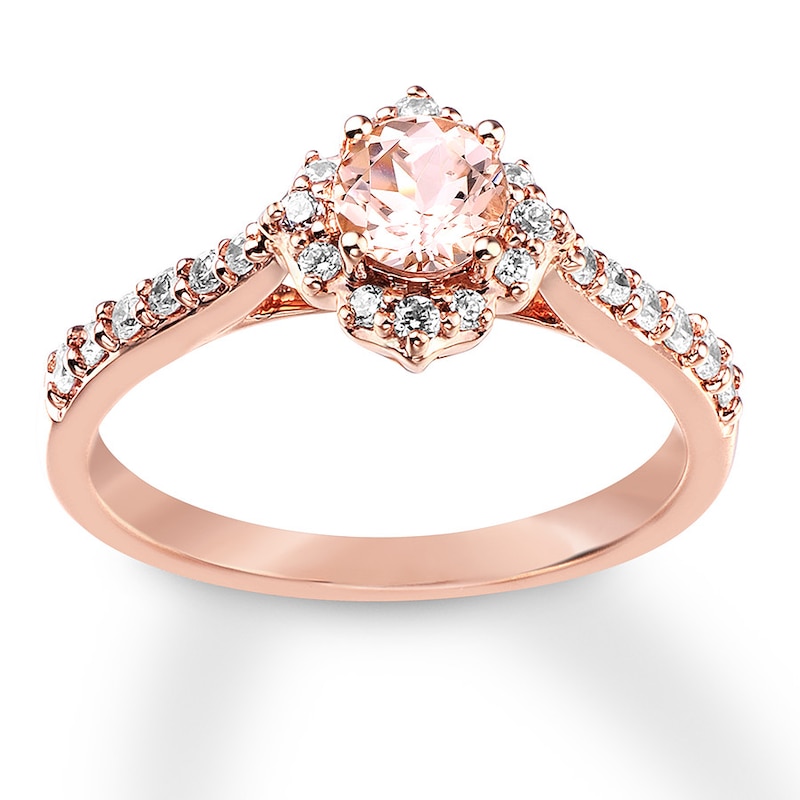Previously Owned Morganite Engagement Ring 1/3 ct tw Round-cut Diamonds 14K Rose Gold - Size 10.5