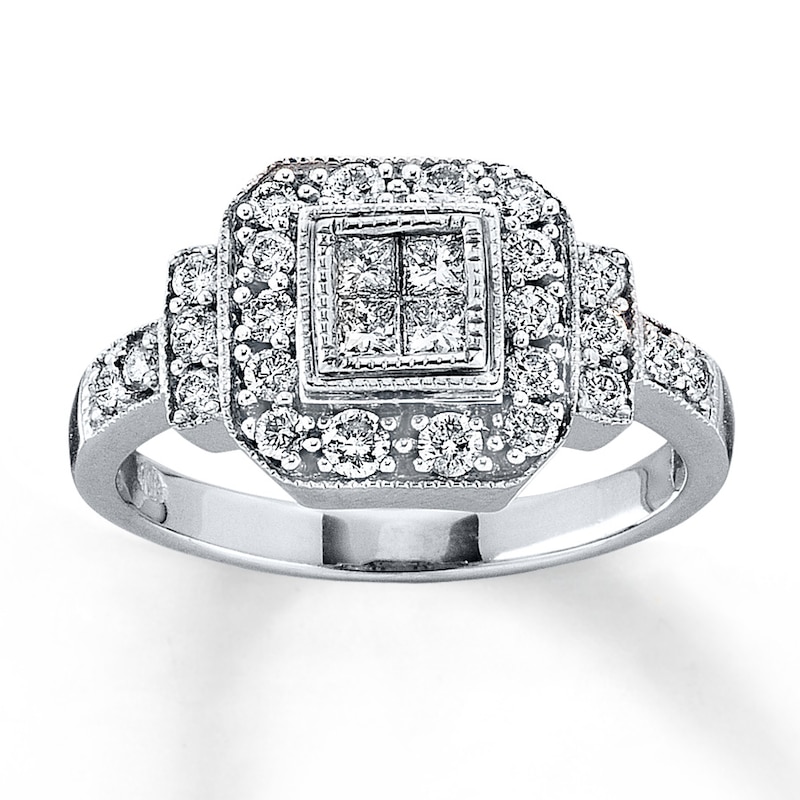 Main Image 1 of Previously Owned Diamond Ring 5/8 ct tw Princess-Cut 14K White Gold - Size 10.5