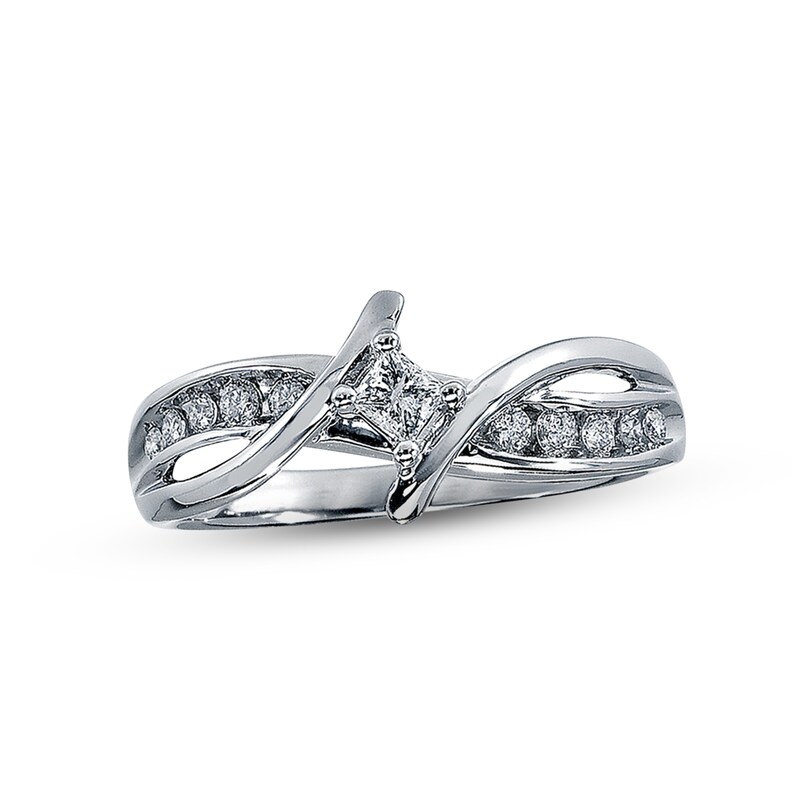 Main Image 1 of Previously Owned Diamond Promise Ring 1/4 ct tw Princess & Round-cut 10K White Gold - Size 4