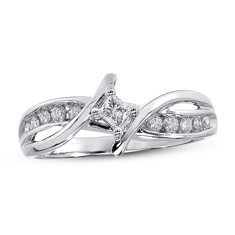Main Image 1 of Previously Owned Diamond Promise Ring 1/4 ct tw Princess & Round-cut 10K White Gold - Size 4.25