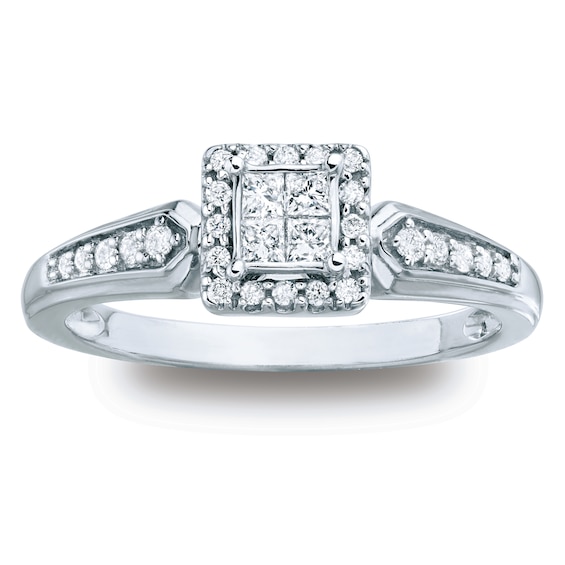 Previously Owned Diamond Engagement Ring 1/4 ct tw Princess & Round-cut 10K White Gold 10