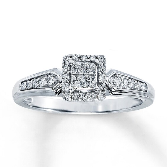 Previously Owned Diamond Ring 1/4 ct tw Princess & Round-cut 10K White Gold Size 3.5