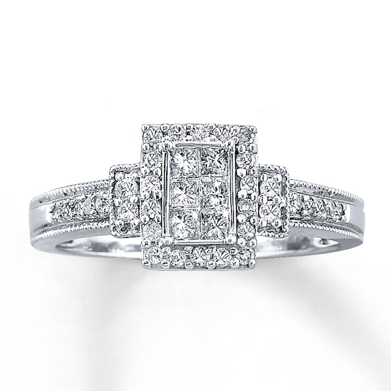 Previously Owned Diamond Ring 3/8 ct tw Princess & Round-cut 10K White Gold Size 4.25