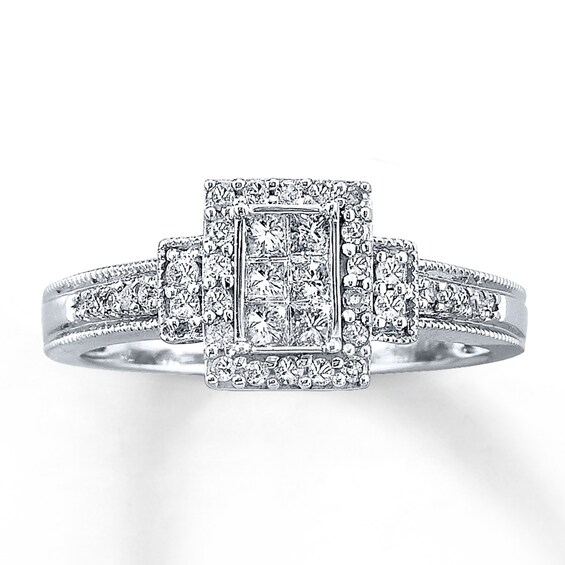 Previously Owned Diamond Ring 3/8 ct tw Princess & Round-cut 10K White Gold 9.25