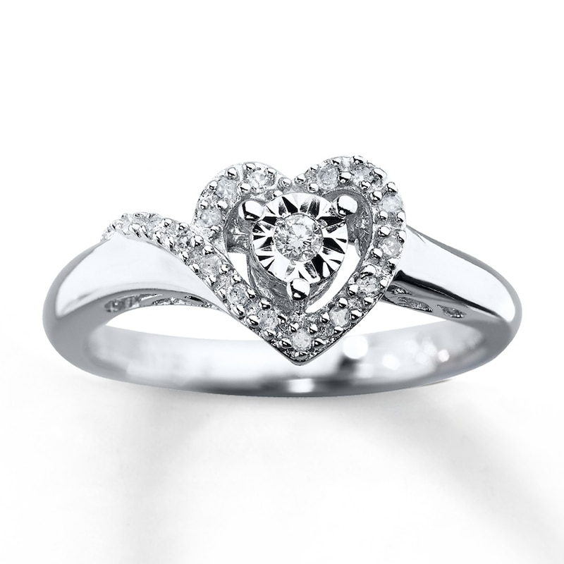 Previously Owned Heart Promise Ring 1/10 ct tw Round-cut Diamonds Sterling Silver - Size 3.75