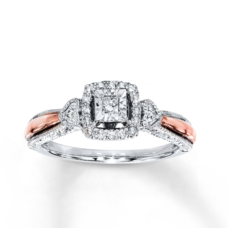 Main Image 1 of Previously Owned Diamond Promise Ring 1/6 ct tw Princess-cut Sterling Silver & 10K Rose Gold - Size 10.25