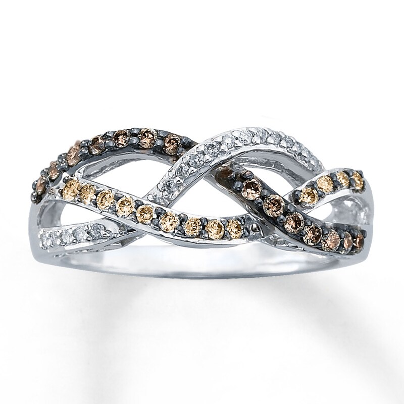 Main Image 1 of Previously Owned Brown Diamond Ring 1/3 ct tw Round-cut Sterling Silver Size 10.5