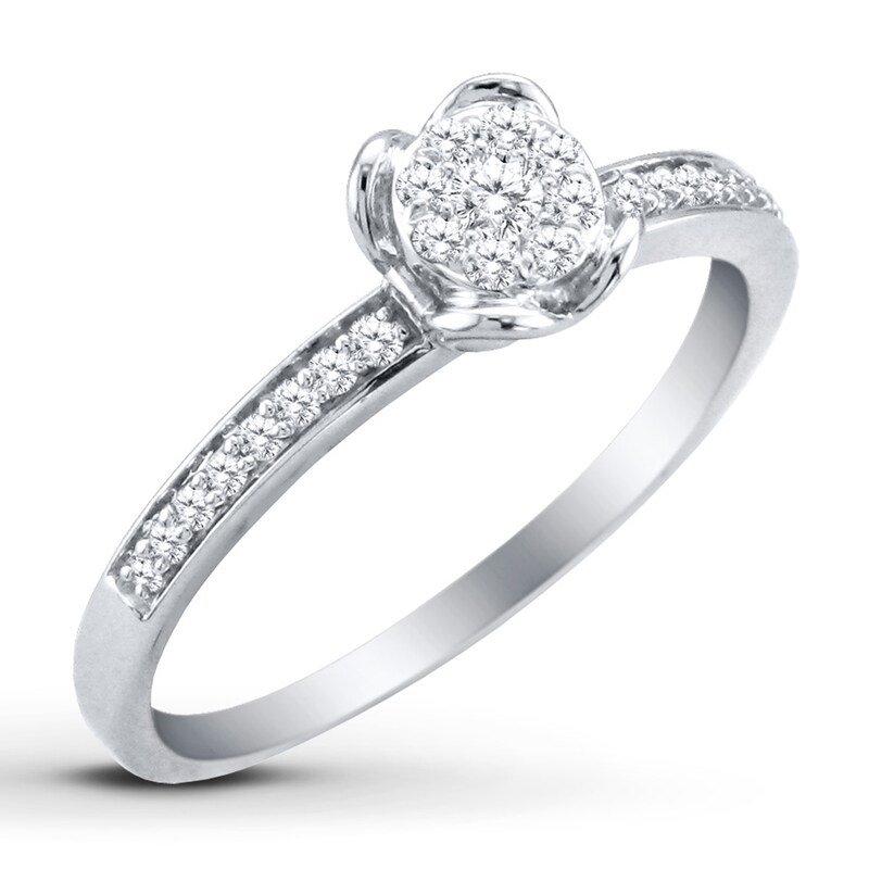 Main Image 2 of Previously Owned Diamond Promise Ring 1/5 ct tw Round-cut 10K White Gold Size 10