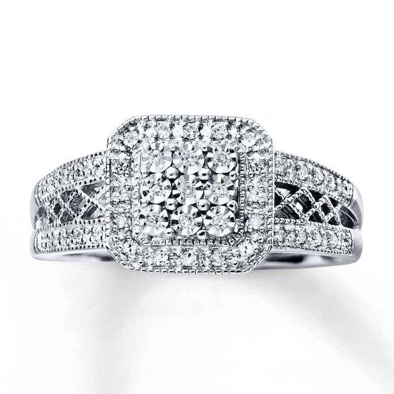 Main Image 1 of Previously Owned Diamond Ring 1/8 ct tw Round-cut Sterling Silver - Size 10.5
