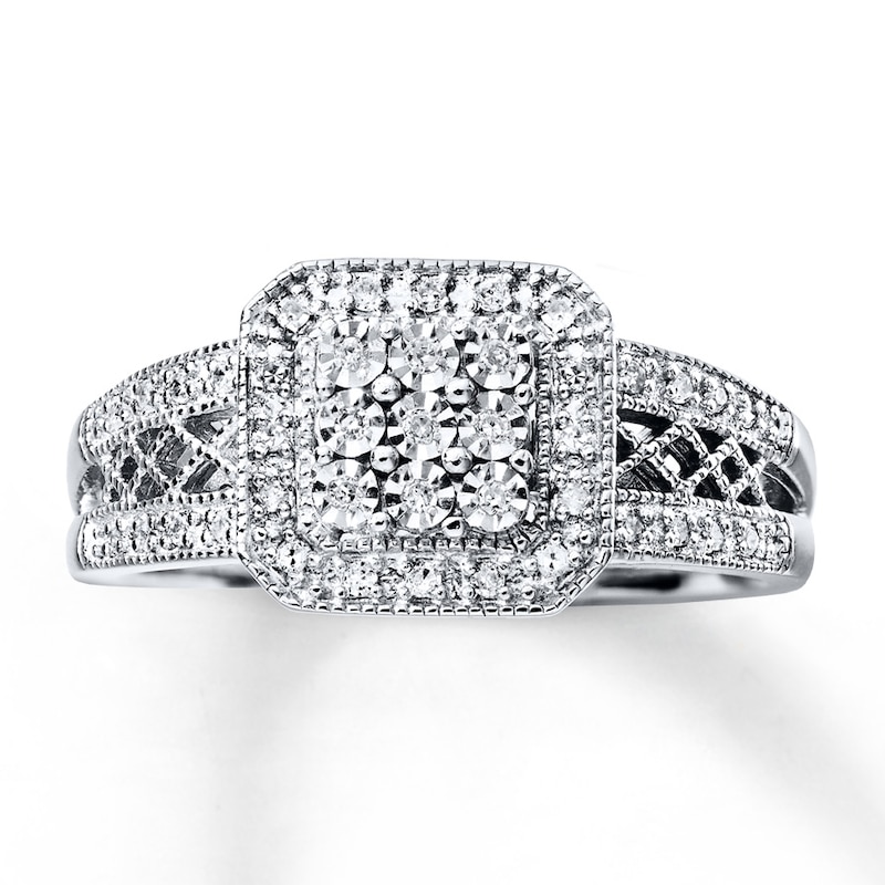 Main Image 1 of Previously Owned Diamond Ring 1/8 ct tw Round-cut Sterling Silver Size 11.5