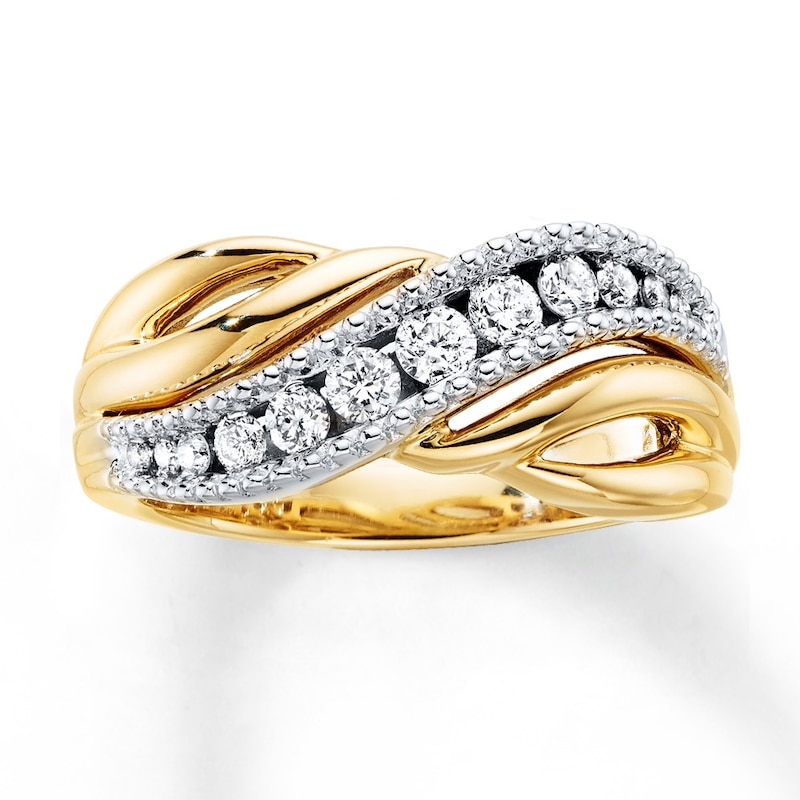 Main Image 1 of Previously Owned Diamond Anniversary Ring 3/8 ct tw Round-cut 10K Two-Tone Gold - Size 10.25