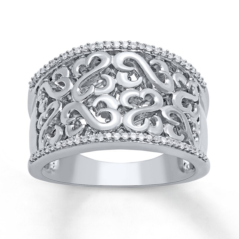 Main Image 1 of Previously Owned Open Hearts Ring 1/6 ct tw Round-cut Diamonds Sterling Silver Size 10.75