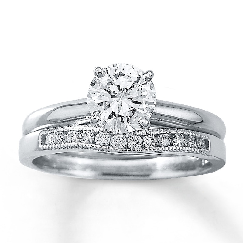 Main Image 3 of Previously Owned Diamond Contour Ring 1/6 ct tw Round-cut 14K White Gold Size 10