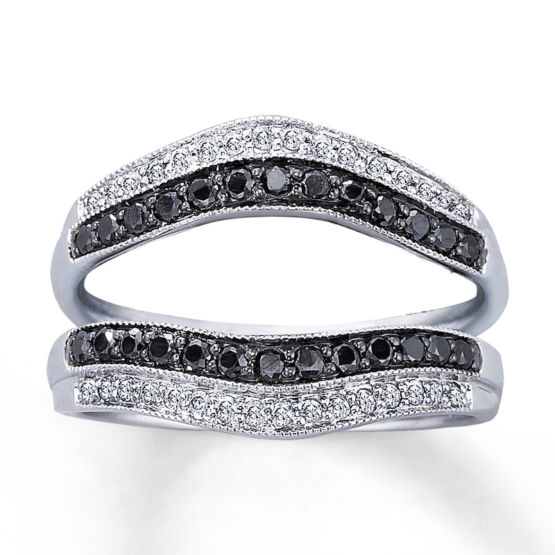Main Image 1 of Previously Owned Diamond Enhancer Ring 1/2 ct tw Black & White Round-cut 14K White Gold Size 3.75
