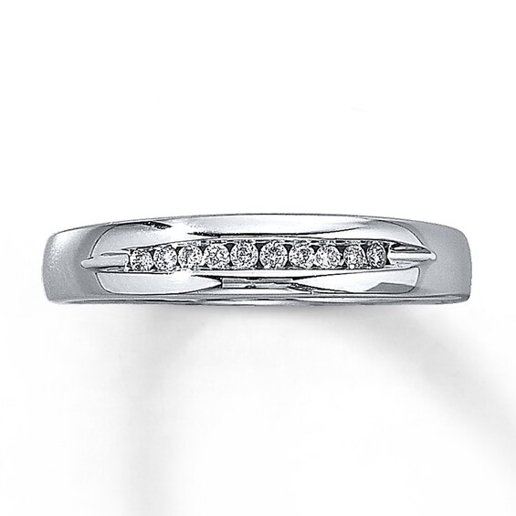 Previously Owned Men's Diamond Wedding Band 1/10 ct tw Round-cut 10K White Gold Size 6.75