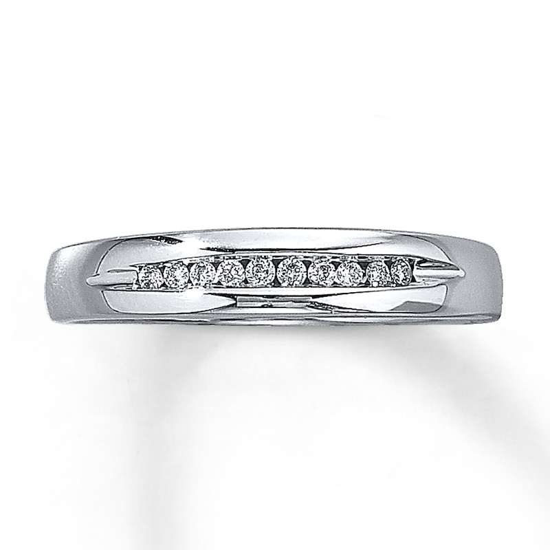 Main Image 1 of Previously Owned Men's Diamond Wedding Band 1/10 ct tw Round-cut 10K White Gold - Size 6.75