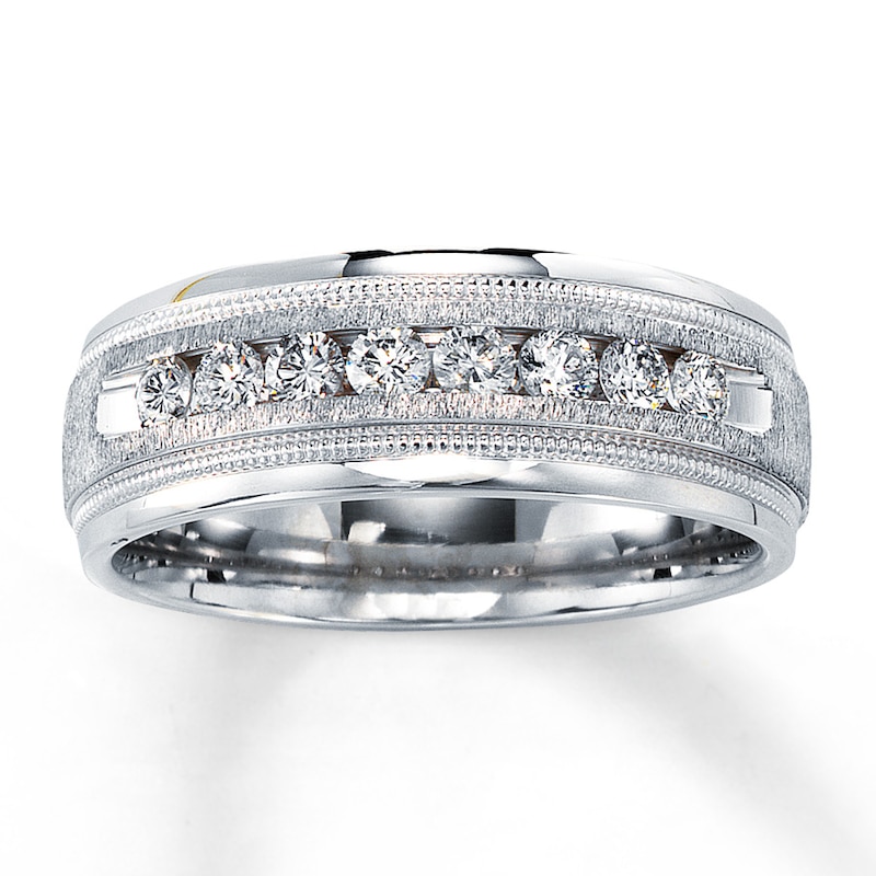Main Image 1 of Previously Owned Men's 8mm Diamond Band 1/2 ct tw Round-cut 14K White Gold Size 7.5