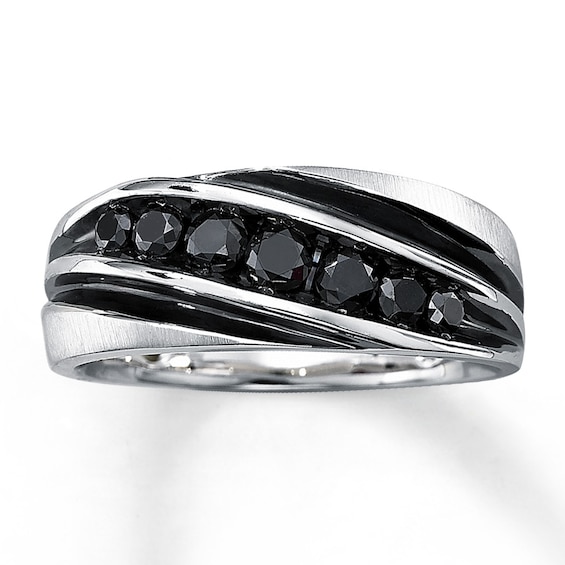 Previously Owned Men's Black Diamond Ring 3/4 ct tw Round-cut 10K White Gold 7.5