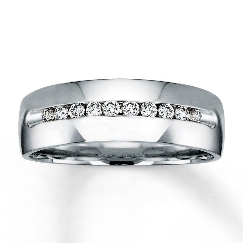 Main Image 1 of Previously Owned Men's Diamond Wedding Band 1/4 ct tw Round-cut 14K White Gold Size 7.5