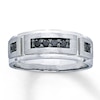 Thumbnail Image 1 of Previously Owned Men's 6mm Wedding Ring 1/4 ct tw Round-cut Black Diamonds 10K White Gold Size 7.5