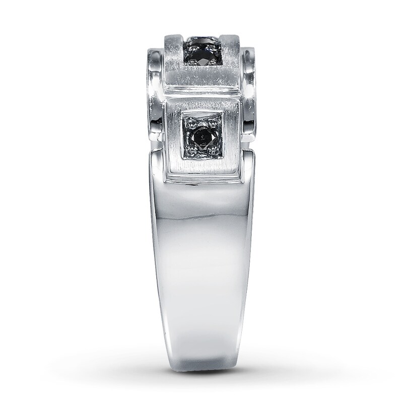 Main Image 3 of Previously Owned Men's 6mm Wedding Ring 1/4 ct tw Round-cut Black Diamonds 10K White Gold Size 7.5