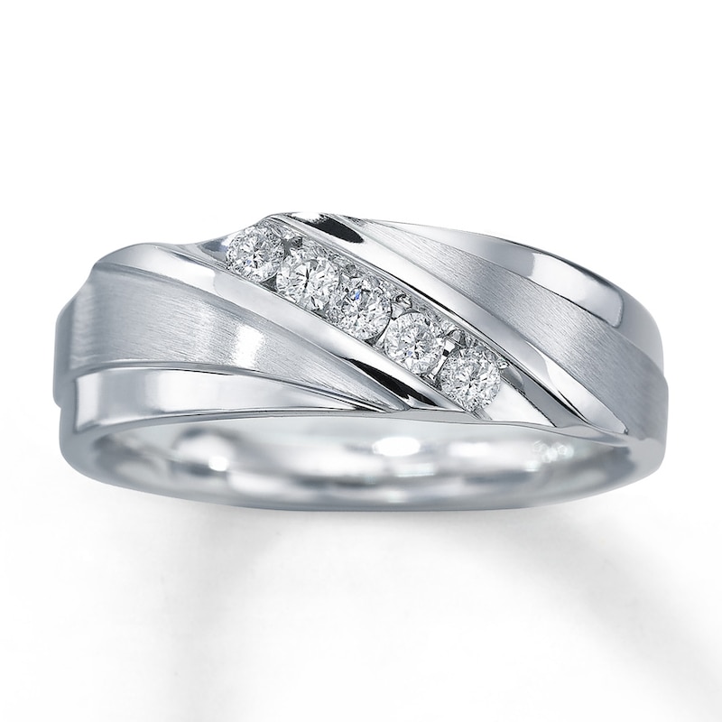 Main Image 1 of Previously Owned Men's Diamond Band 1/4 ct tw Round-cut 10K White Gold Size 12.75