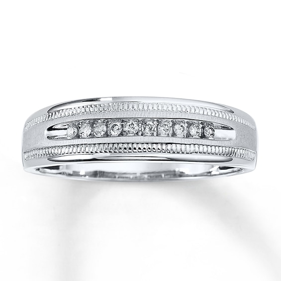 Previously Owned Men's Diamond Band 1/10 ct tw Round-cut 10K White Gold 6.75
