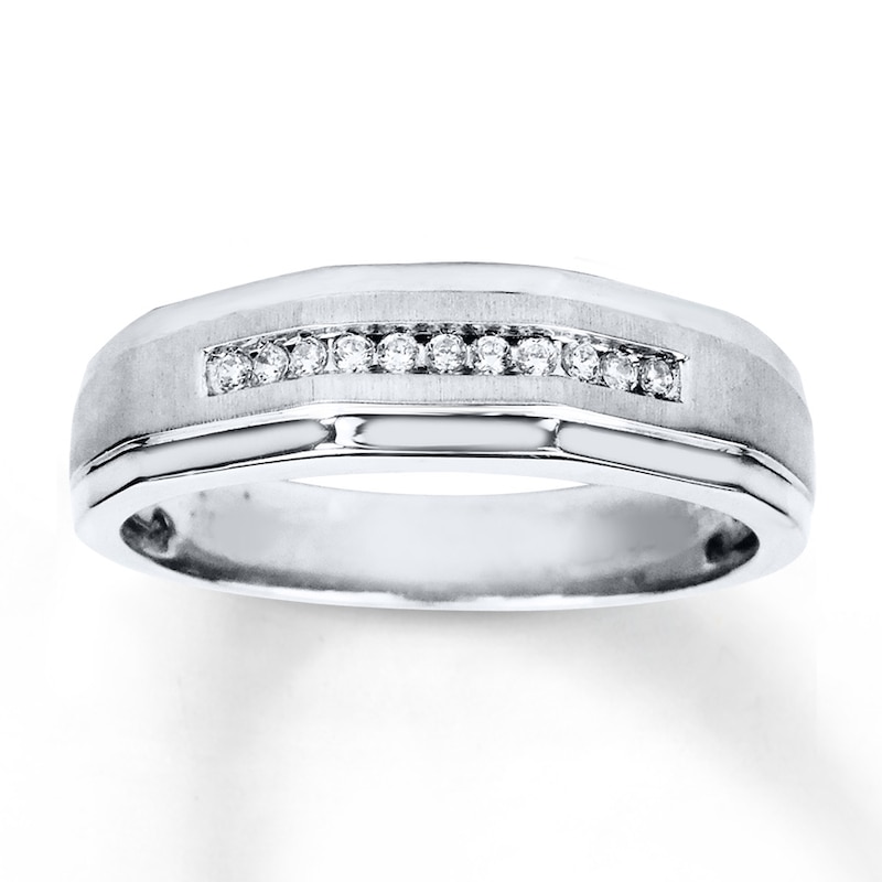 Previously Owned Men's Diamond Wedding Band 1/10 ct tw Round-cut 10K White Gold - Size 13.75