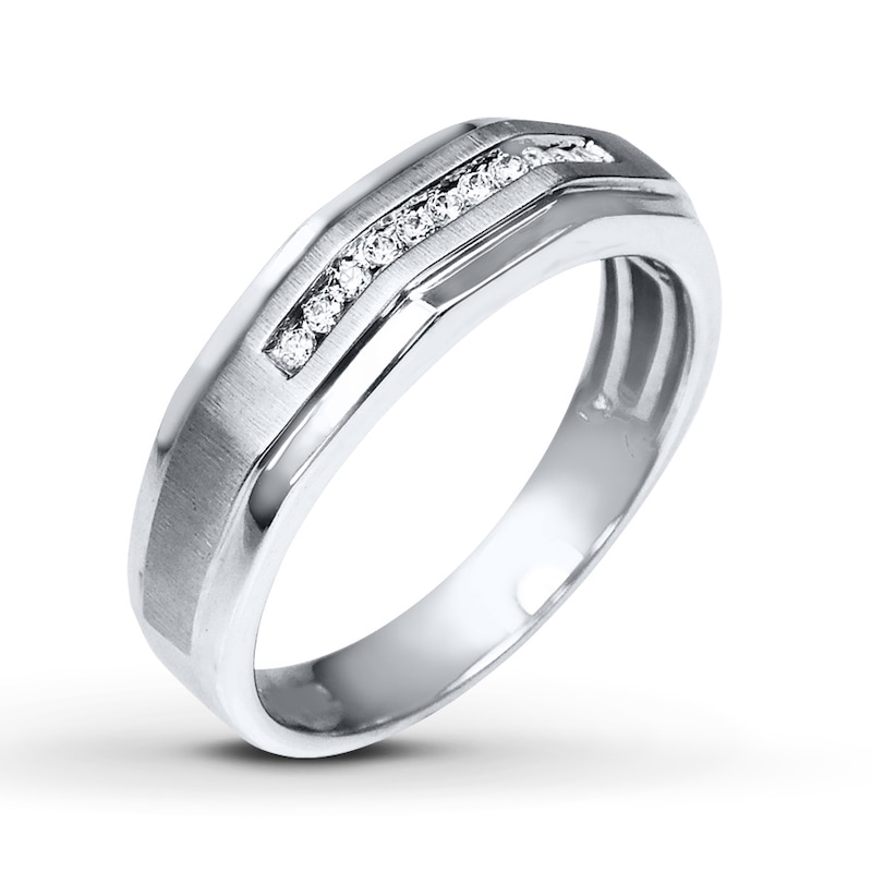 Previously Owned Men's Diamond Wedding Band 1/10 ct tw Round-cut 10K White Gold - Size 13.75