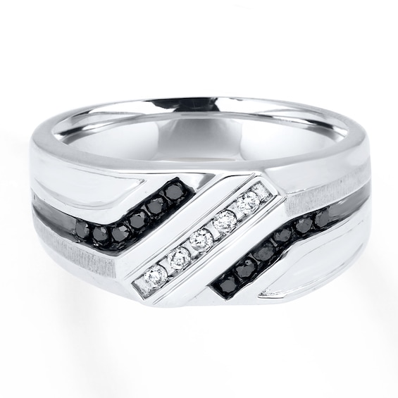 Previously Owned Men's Band 1/4 ct tw Round-cut Black & White Diamonds Sterling Silver Size 7.75