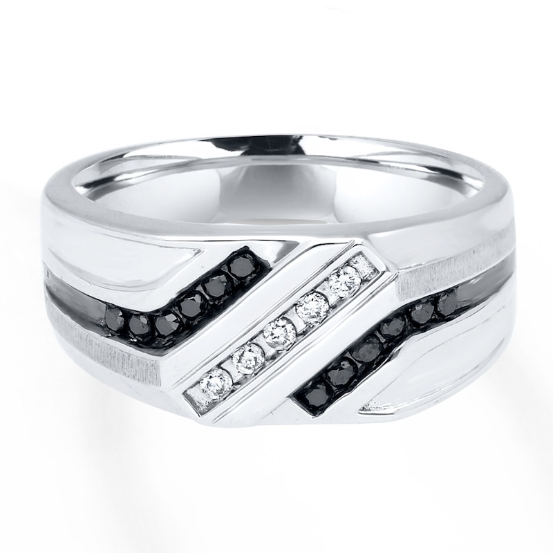 Main Image 1 of Previously Owned Men's Band 1/4 ct tw Round-cut Black & White Diamonds Sterling Silver - Size 7.75