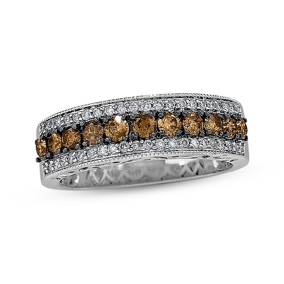 Previously Owned Brown & White Diamond Anniversary Band 3/4 ct tw Round-cut 14K White Gold Size 10