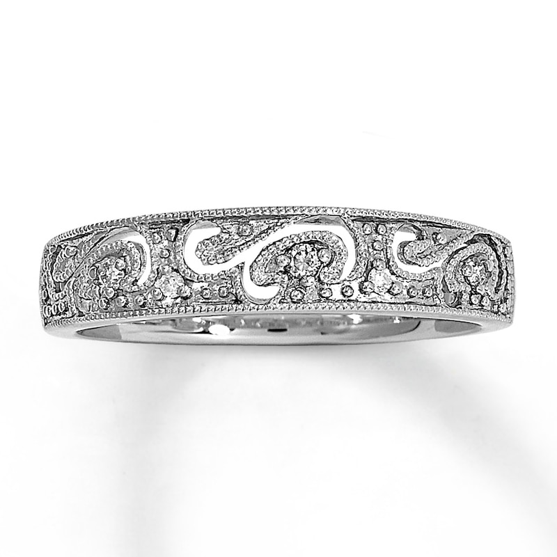Main Image 1 of Previously Owned Diamond Anniversary Ring 1/20 ct tw Round-cut 10K White Gold Size 9.75