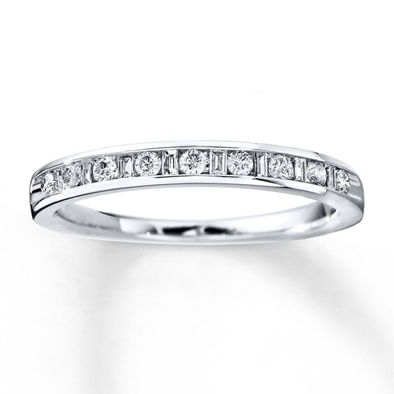 Previously Owned Diamond Anniversary Band 1/4 ct tw Round & Baguette-cut 14K White Gold Size 4.25