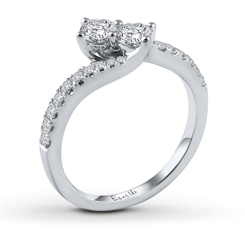 Main Image 2 of Previously Owned Ever Us Two-Stone Anniversary Ring 1/2 ct tw Round-cut Diamonds 14K White Gold Size 9.5