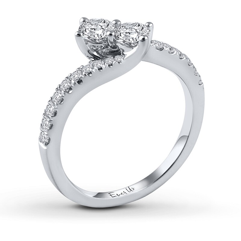 Main Image 2 of Previously Owned Ever Us Two-Stone Anniversary Ring 1/2 ct tw Round-cut Diamonds 14K White Gold - Size 10.5