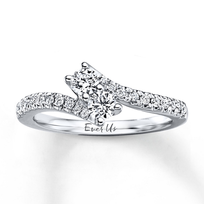 Main Image 1 of Previously Owned Ever Us Two-Stone Anniversary Ring 1/2 ct tw Round-cut Diamonds 14K White Gold - Size 9.75
