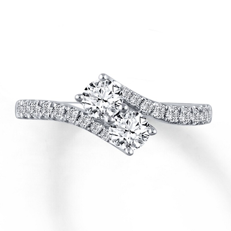 Main Image 1 of Previously Owned Ever Us Two-Stone Anniversary Ring 1 ct tw Round-cut Diamonds 14K White Gold - Size 8.5