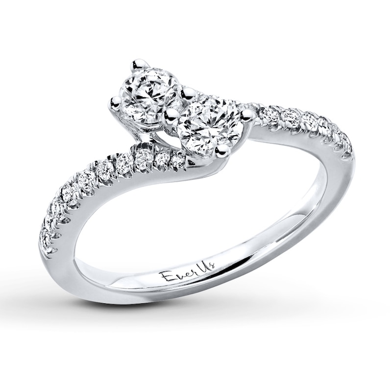 Previously Owned Ever Us Two-Stone Anniversary Ring 3/4 ct tw Round-cut Diamonds 14K White Gold - Size 9.5