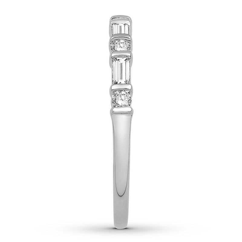 Main Image 3 of Previously Owned Diamond Anniversary Band 1/3 ct tw Baguette & Round-cut 14K White Gold Size 4