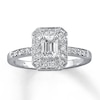Thumbnail Image 0 of Previously Owned Diamond Engagement Ring 1 ct tw Emerald & Round-cut 14K White Gold - Size 4.25