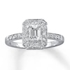 Thumbnail Image 1 of Previously Owned Diamond Engagement Ring 1 ct tw Emerald & Round-cut 14K White Gold Size 4.25