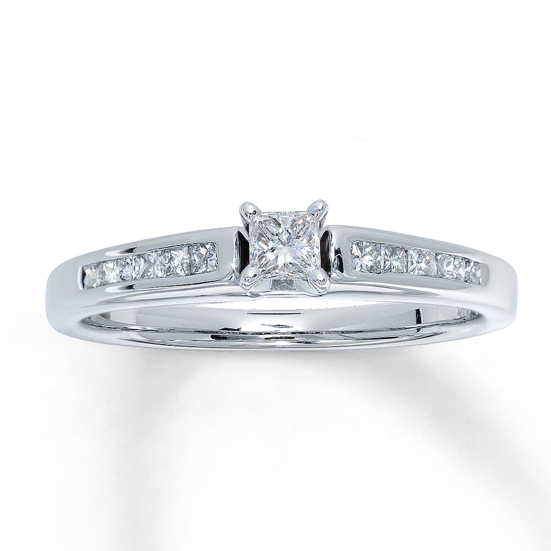 Main Image 1 of Previously Owned Diamond Engagement Ring 1/3 ct tw Princess-cut 14K White Gold - Size 3.5