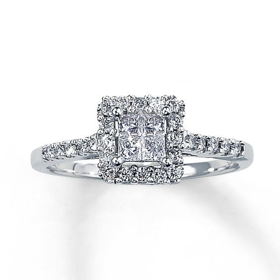 Previously Owned Diamond Engagement Ring 1/2 ct tw Princess & Round-cut 14K White Gold Size 4